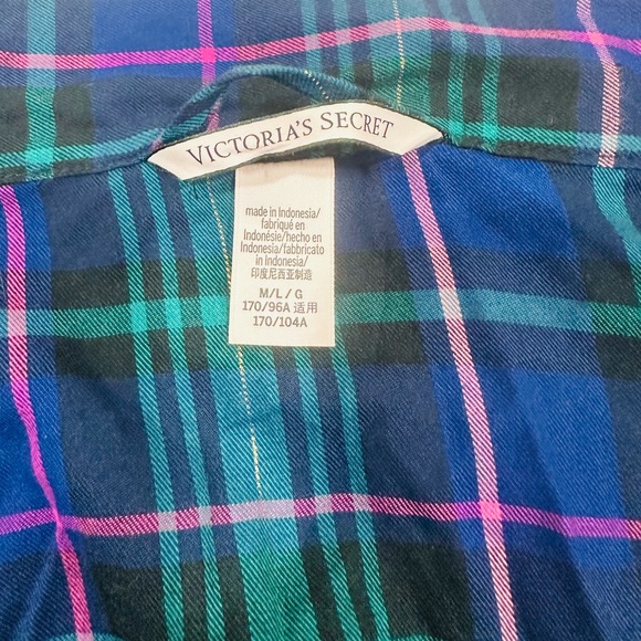 Victoria's Secret Short Flannel Robe Kimono Cotton Modal Plaid Blue Green M/L‎ - Picture 4 of 8